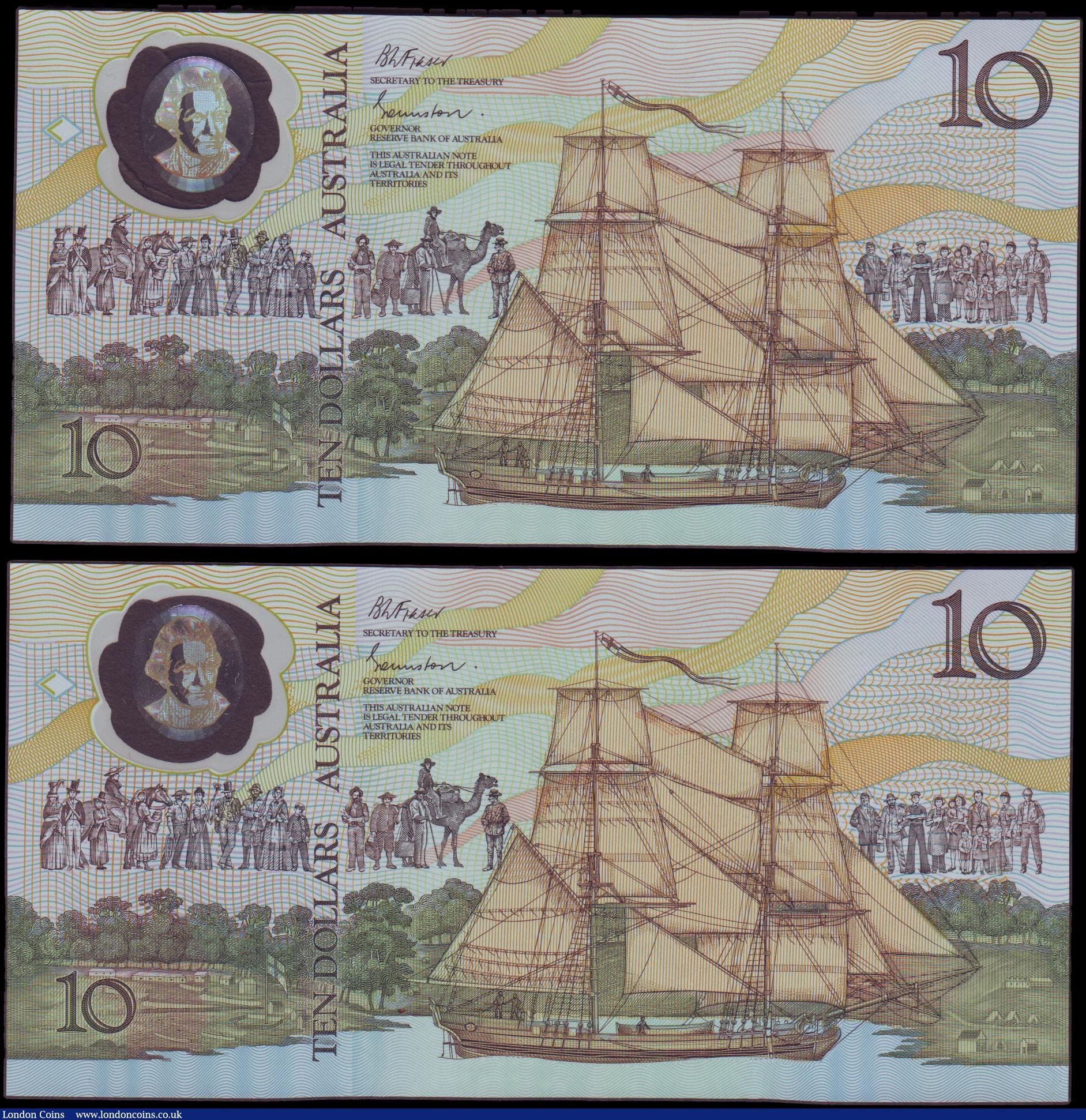 London Coins : A157 : Lot 90 : Australia $10 (2) Commemorative issue 1988, a consecutively numbered pair series AB, polymer plastic...