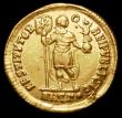 London Coins : A157 : Lot 1834 : Valentinian I.  Au solidus.  Antioch.  C, 364-367 AD Rev;  RESTITVTOR REPVBLICAE;  Valentinian stand...