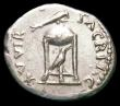London Coins : A157 : Lot 1840 : Vitellius.  Ar denarius.  C, 69 AD.  Rev; XV VIR SACR FAC; tripod-lebes with dolphin lying on top an...