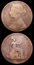 London Coins : A157 : Lot 2927 : Pennies (2) 1878 Freeman 94 dies 8+J GEF, 1878 as Freeman 94 dies 8+J with a milled edge, presumably...
