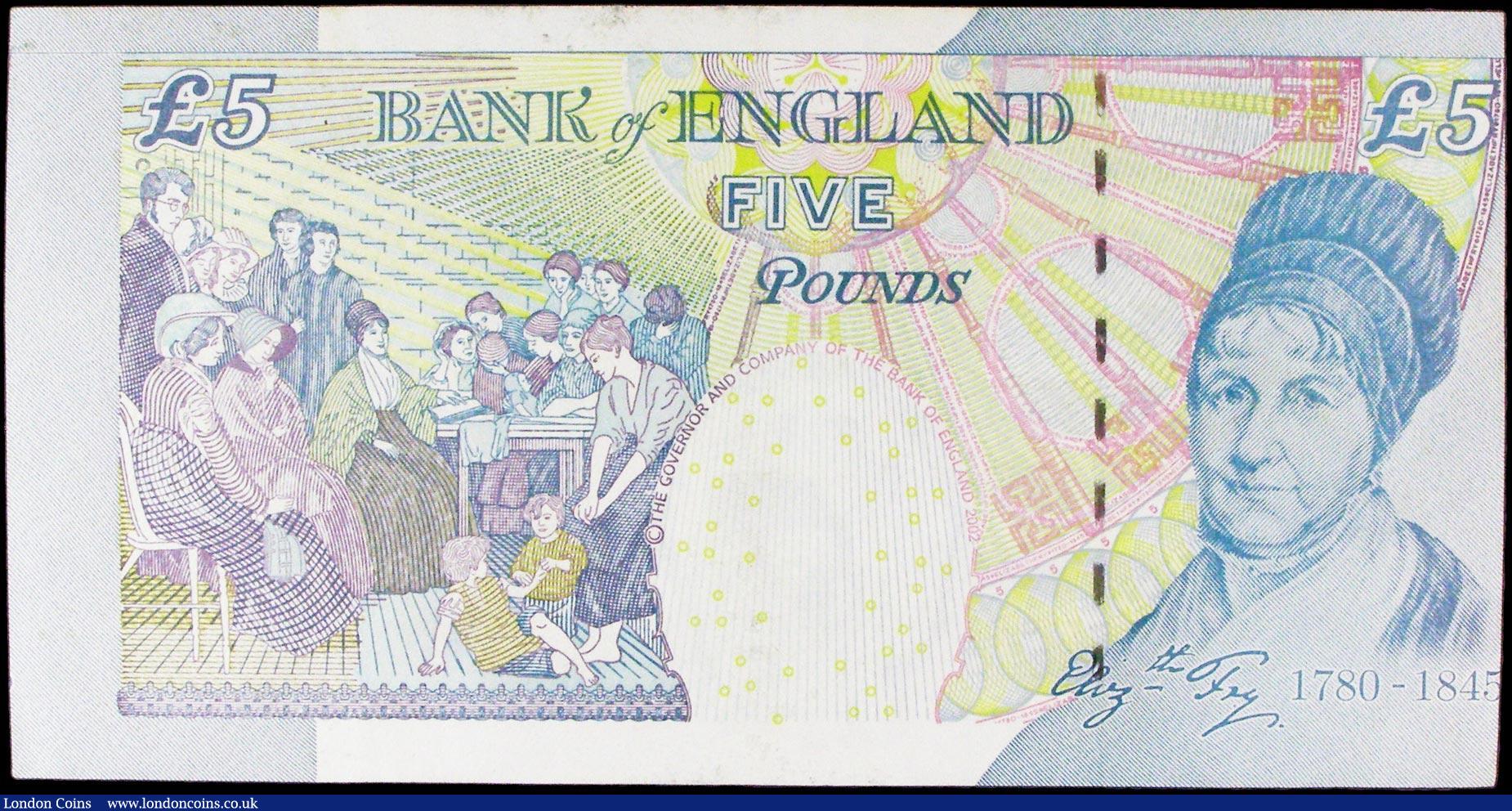 London Coins : A158 : Lot 107 : ERROR Five Pounds Lowther B395 issued 2002, series HE21 969085, design misplaced horizontally, good ...