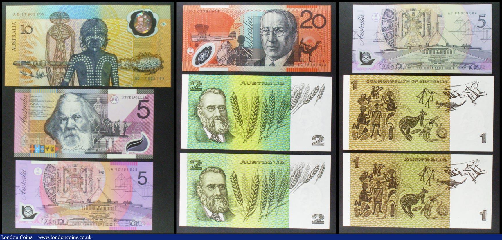 London Coins : A158 : Lot 123 : Australia (9) 1 Dollar (2), 2 Dollars (2), 5 Dollars (3), 10 Dollars & 20 Dollars, including com...