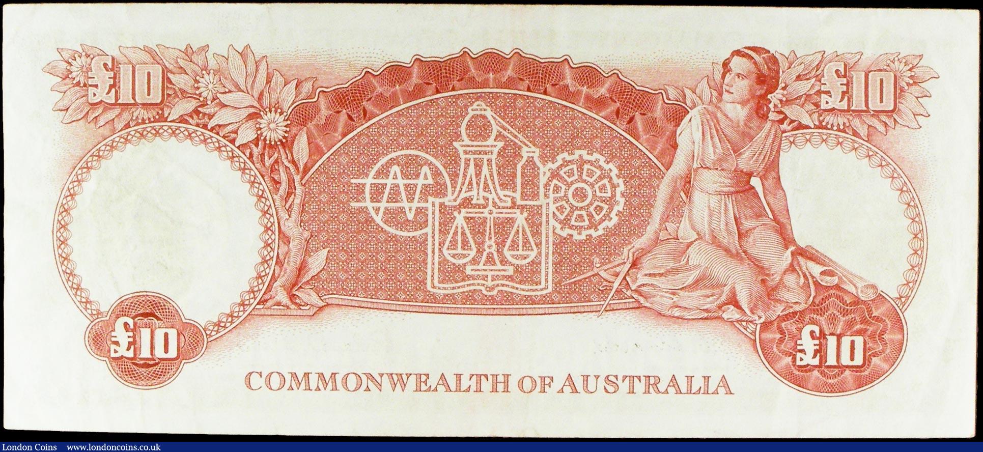 London Coins : A158 : Lot 131 : Australia 10 Pounds issued 1954 - 1959 series WA/26 468326, Pick32a, portrait Gov. Arthur Phillip at...