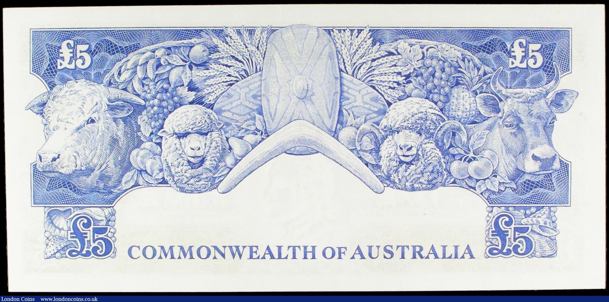London Coins : A158 : Lot 137 : Australia 5 Pounds issued 1960 - 1965 series TC/19 822655, Pick35a, portrait Sir John Franklin at ri...