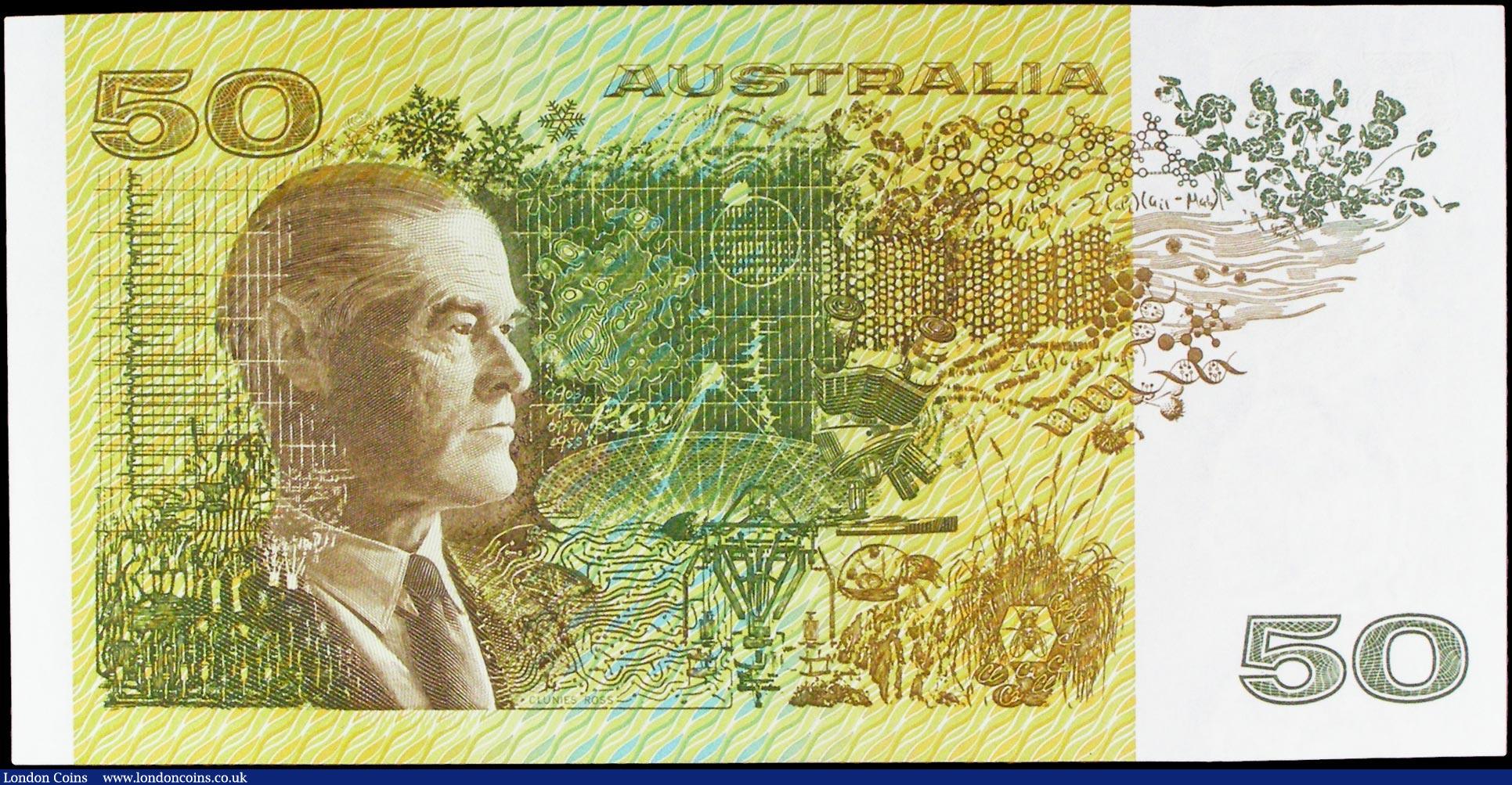 London Coins : A158 : Lot 138 : Australia 50 Dollars issued 1991 series WLJ 176827, Pick47h, signed Fraser & Cole, good EF to ab...