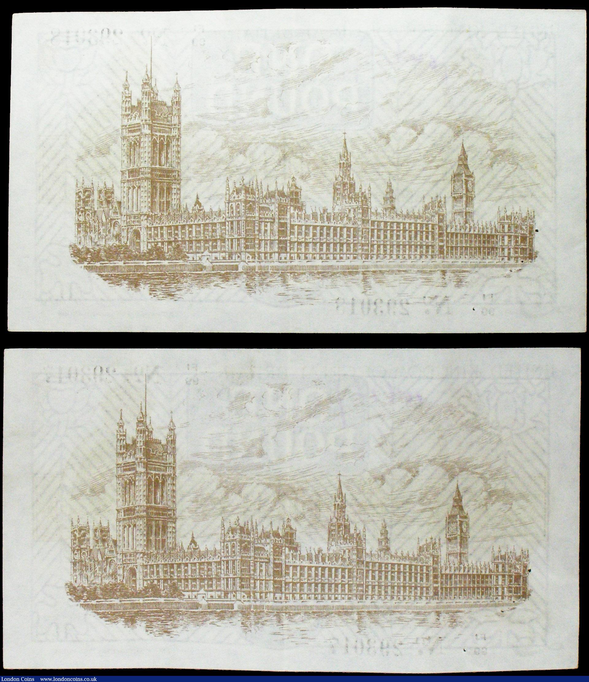 London Coins : A158 : Lot 14 : One Pound Warren Fisher (2) T31 issued 1923, a consecutively numbered pair series F1/99 293017 &...