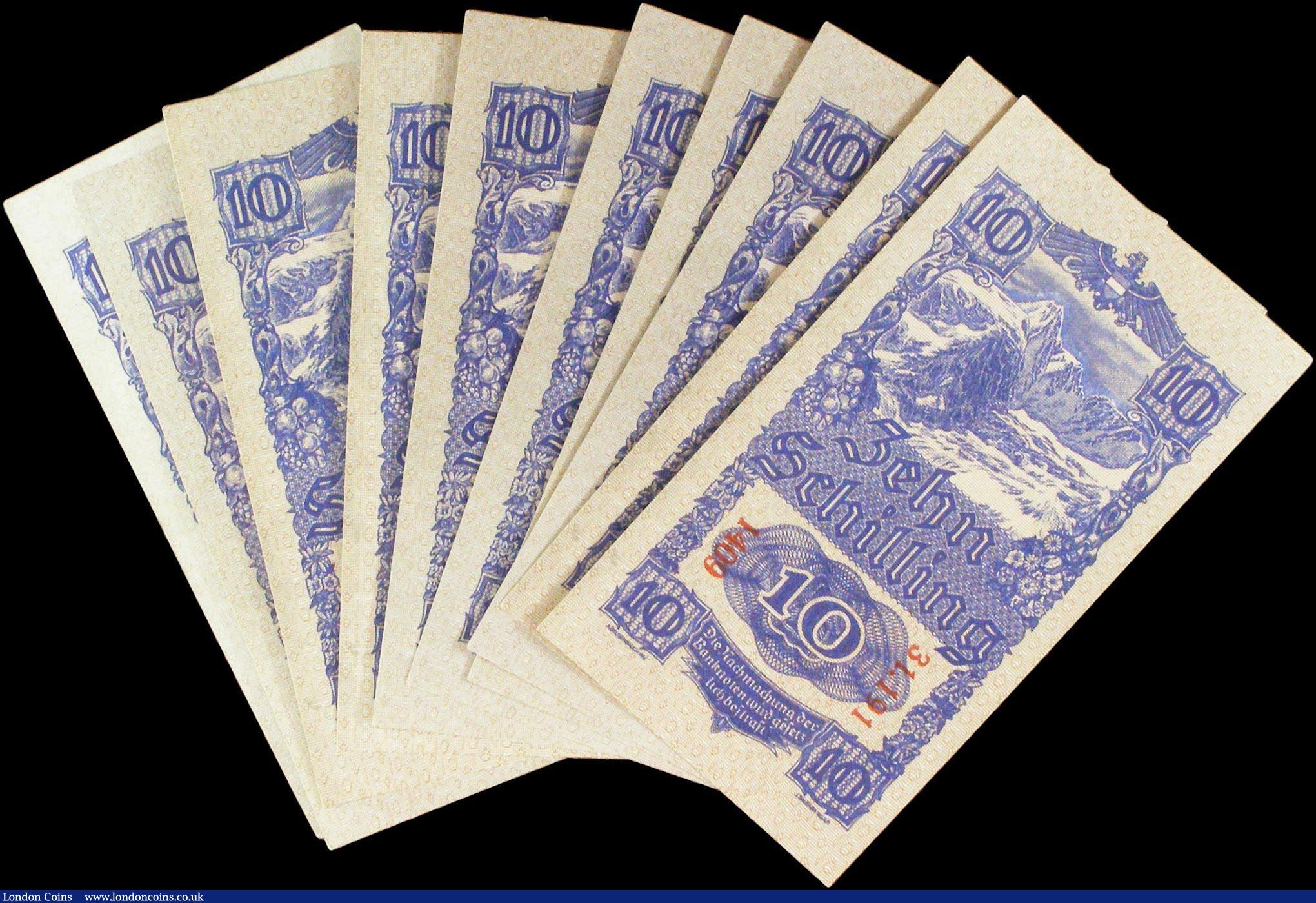 London Coins : A158 : Lot 141 : Austria (10) 10 Schilling dated 29th May 1945, including a consecutive pair, Pick114, UNC or about U...