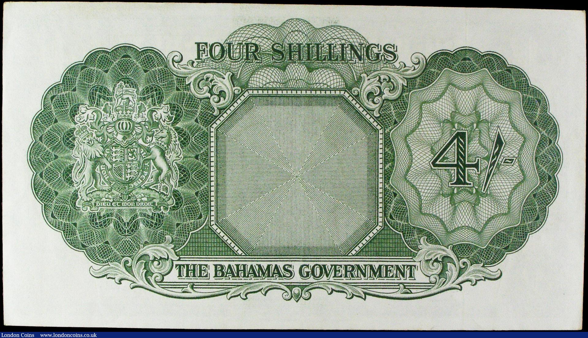 London Coins : A158 : Lot 150 : Bahamas Government 4 Shillings issued 1953 series A/5 684998, Pick13c, portrait QEII at right, good ...