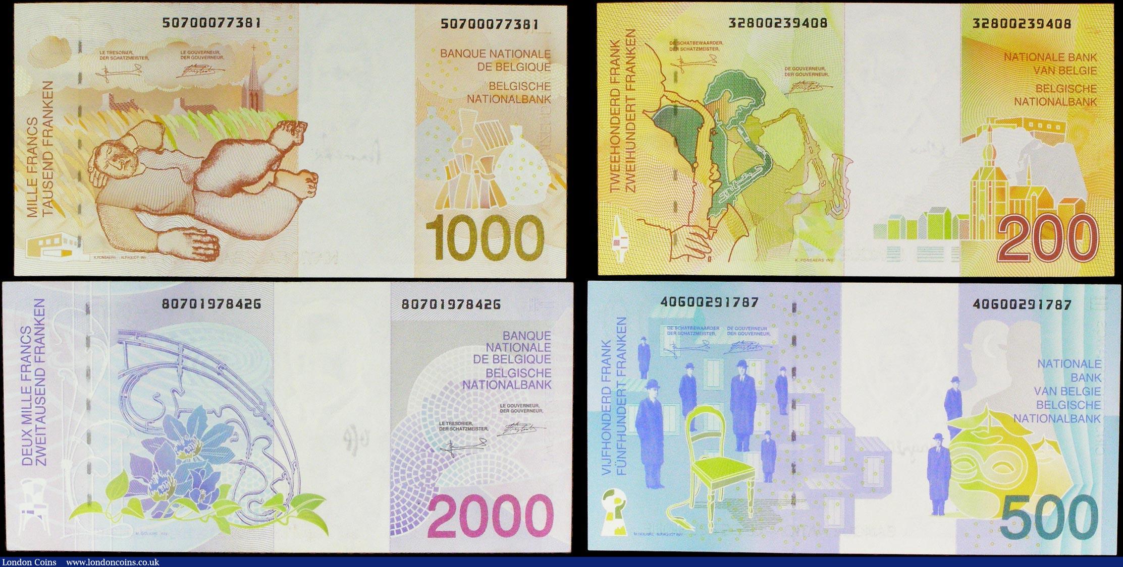 London Coins : A158 : Lot 156 : Belgium National Bank (4) 200 Francs issued 1995 Pick148, 500 Francs issued 1998 Pick149, 1000 Franc...