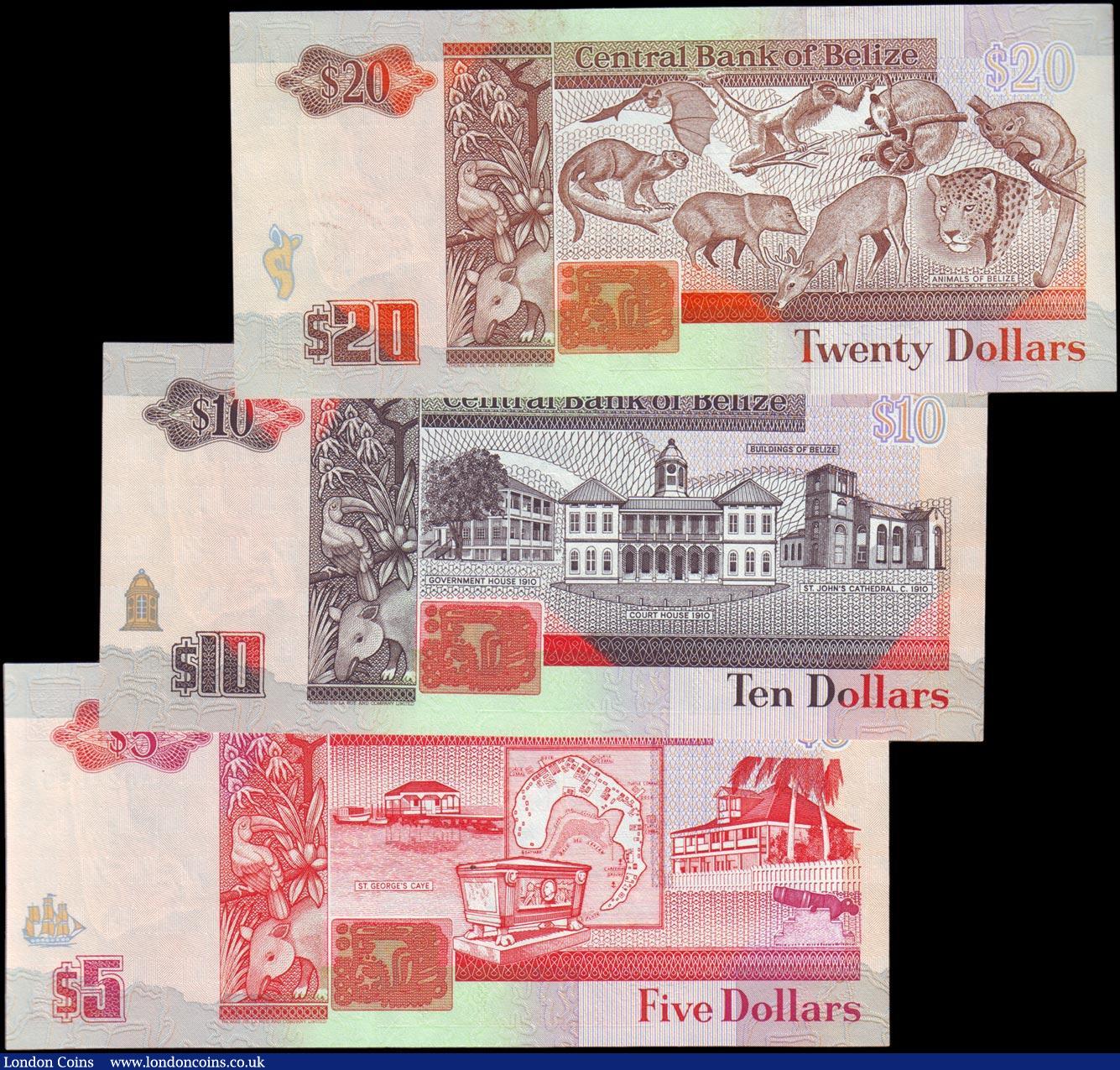 London Coins : A158 : Lot 162 : Belize Central Bank (3) 20 Dollars series  AB965932 Pick55, 10 Dollars series AA119571 Pick54a, 5 Do...