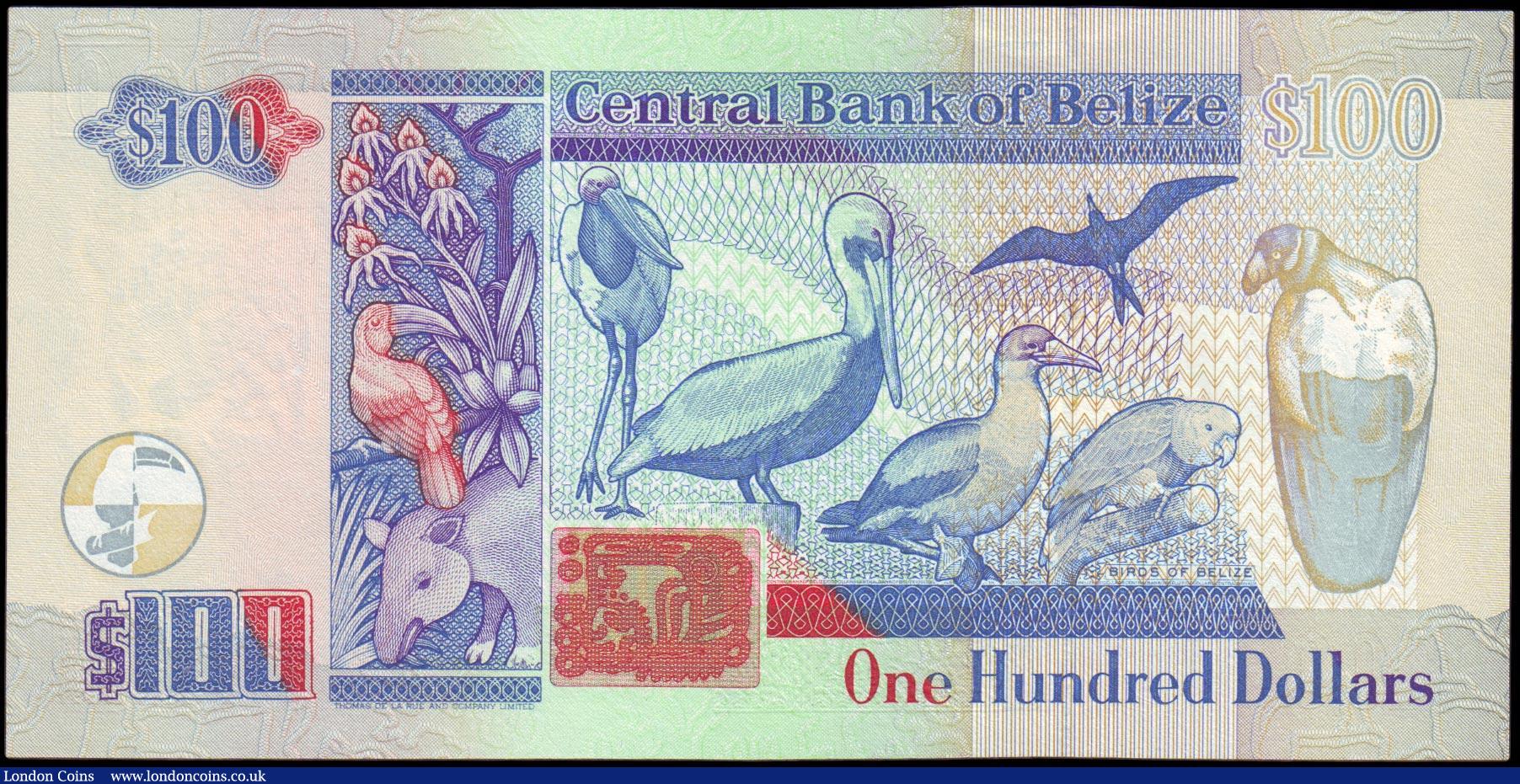 London Coins : A158 : Lot 163 : Belize Central Bank 100 Dollars dated 1st June 1997 series CB127905, Pick65, portrait QEII at centre...