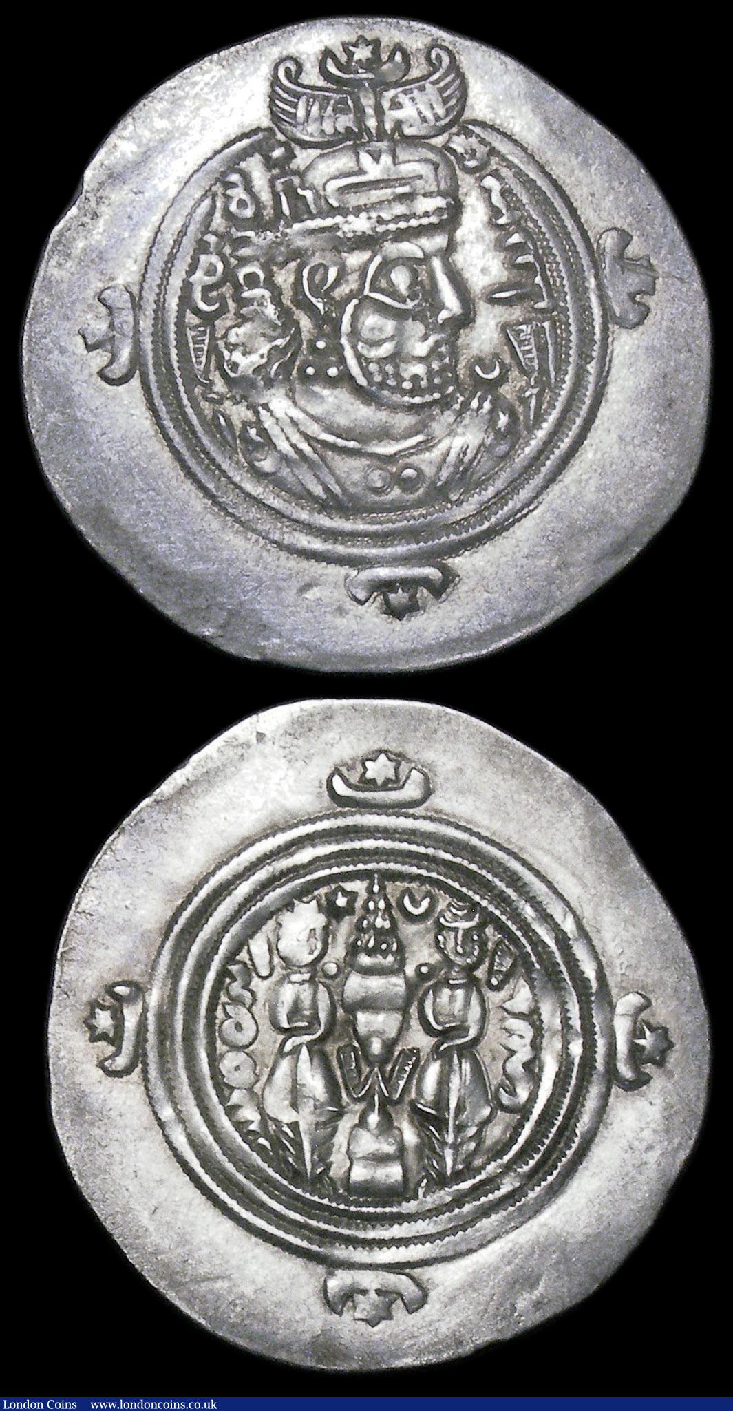 London Coins : A158 : Lot 1647 : Sassanian Drachms (2) Khusru II (590-627AD) both VF 