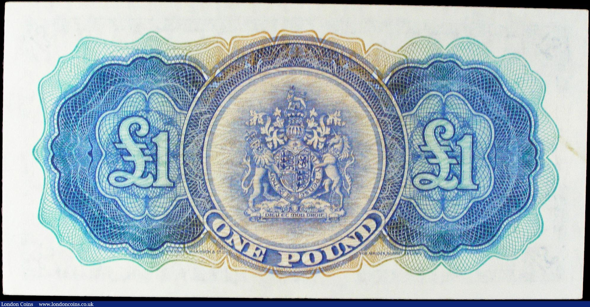 London Coins : A158 : Lot 166 : Bermuda Government 1 Pound dated 1st October 1966 series T/2 157330, Pick20d, portrait QEII at right...