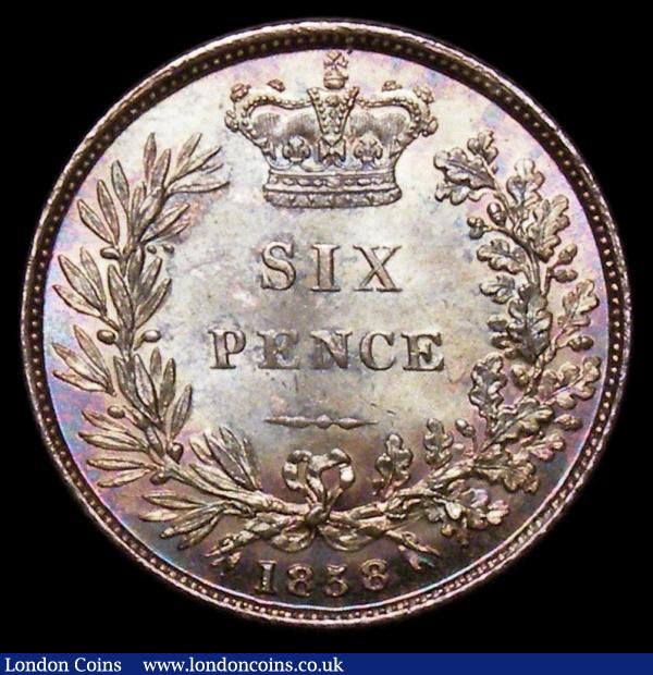 Sixpence 1858 First 8 over broken 8 LCGS Variety 04, Choice UNC with a colourful tone, slabbed and graded LCGS 85 : English Coins : Auction 158 : Lot 3374