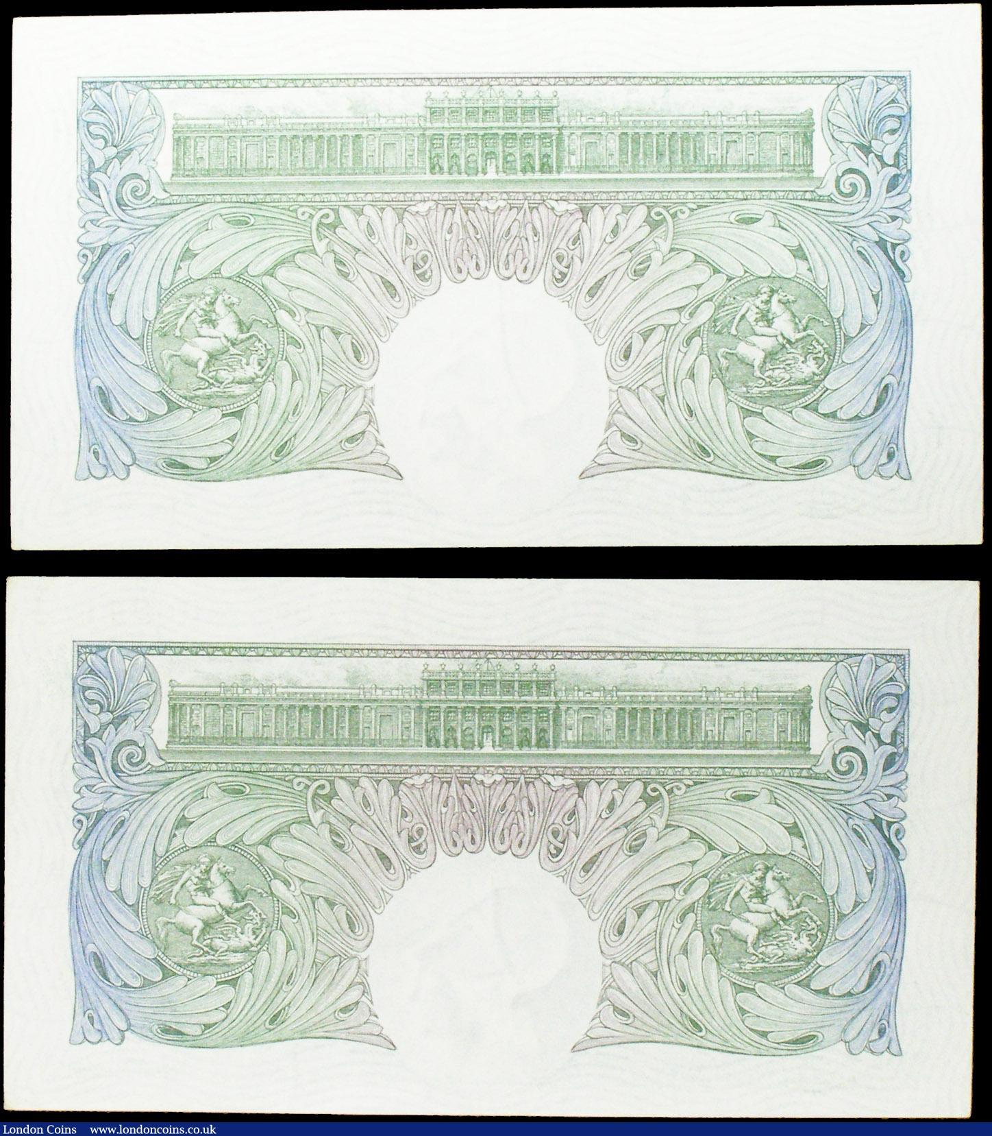 London Coins : A158 : Lot 34 : One Pound Catterns (2) B225 issued 1930, a consecutively numbered last series pair Z66 488841 & ...
