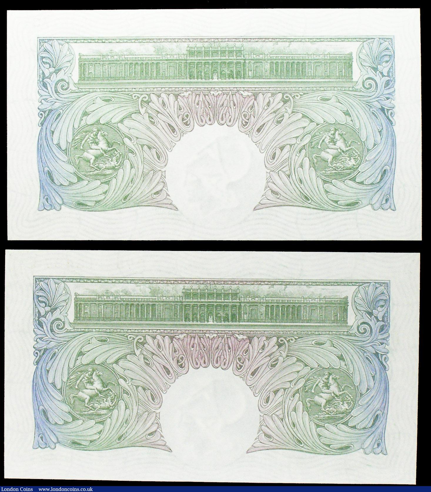 London Coins : A158 : Lot 35 : One Pound Catterns (2) B225 issued 1930, a consecutively numbered pair R75 134373 & R75 134374, ...