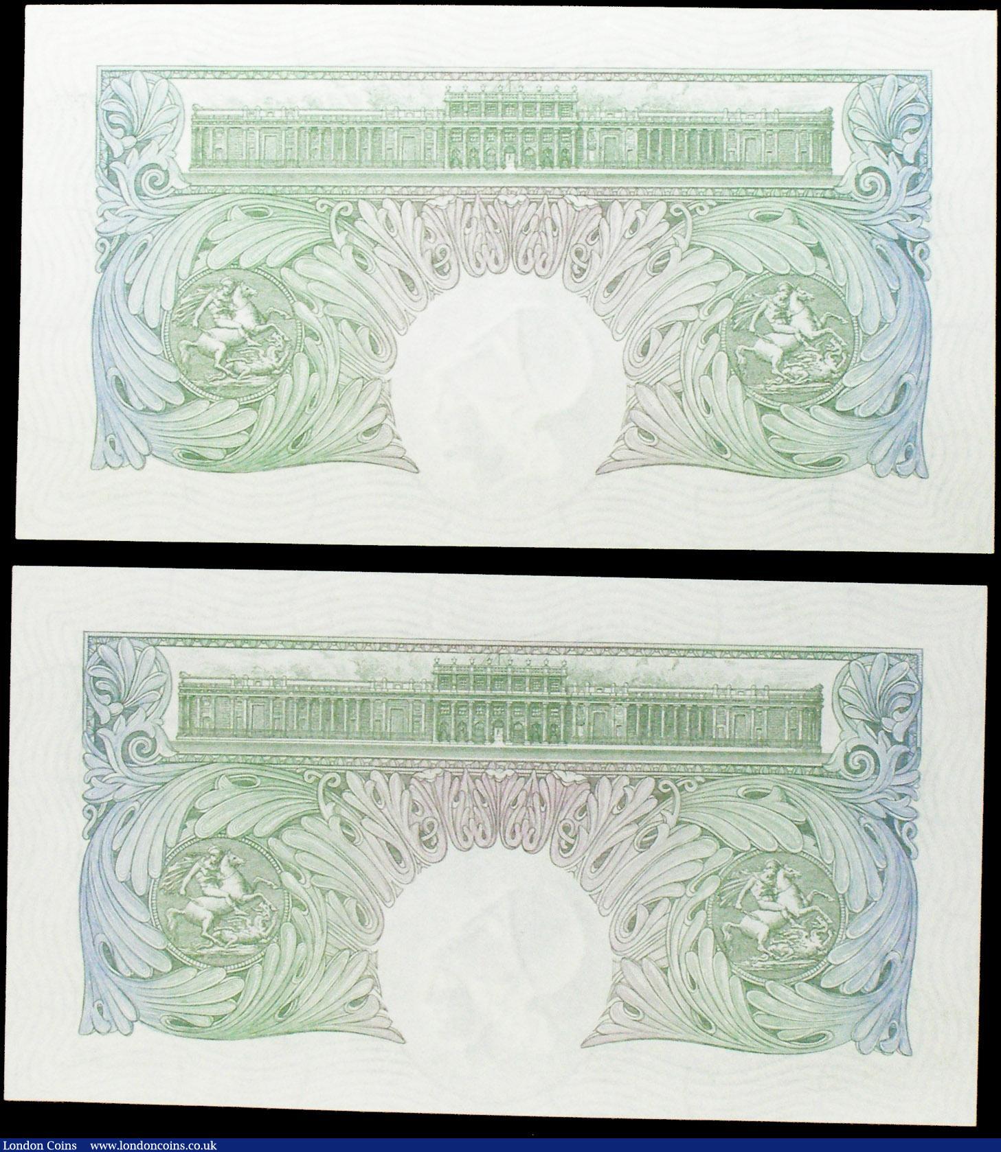 London Coins : A158 : Lot 36 : One Pound Catterns (2) B225 issued 1930, a consecutively numbered pair T61 665910 & T665911, Unc...
