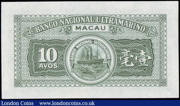 Macau 10 Avos dated 19th January 1952 series 2178378, Pick42, not officially released but about 5000 notes found their way to the market, Uncirculated, scarce : World Banknotes : Auction 158 : Lot 378