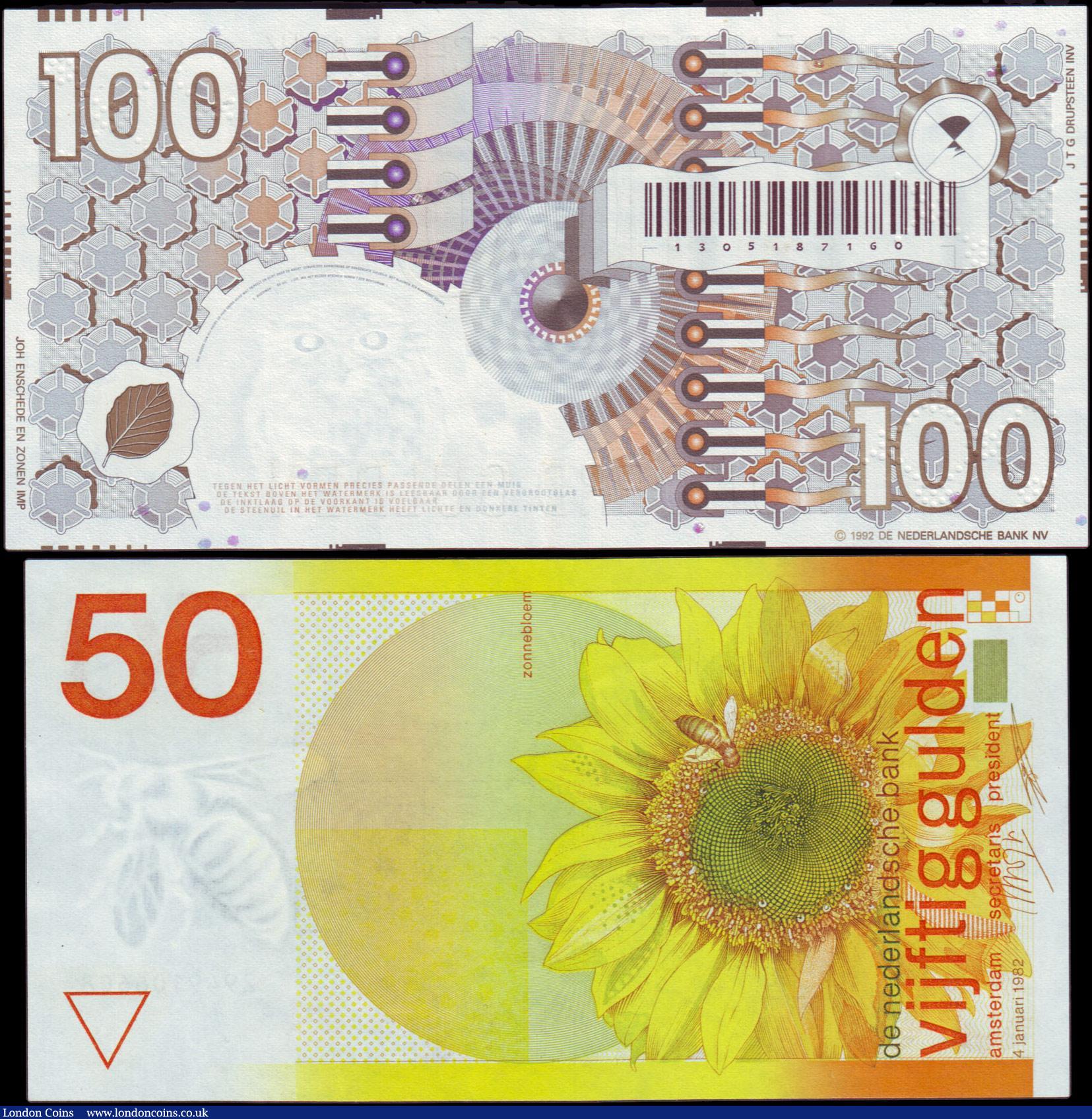 London Coins : A158 : Lot 410 : Netherlands (2) 100 Gulden 1992 issue Pick 101 UNC, 50 Gulden 1982 issue 2949106608 Pick 96 UNC