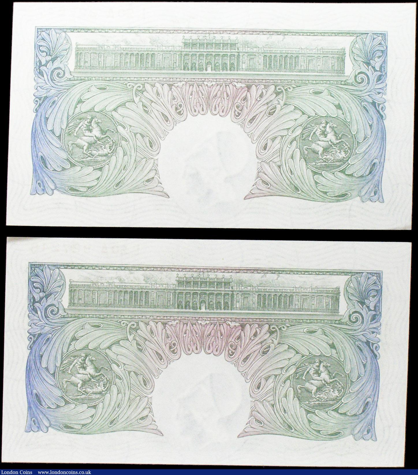 London Coins : A158 : Lot 43 : One Pound Peppiatt (2) B239 issued 1934, a consecutively numbered last series pair L20A 927247 &...