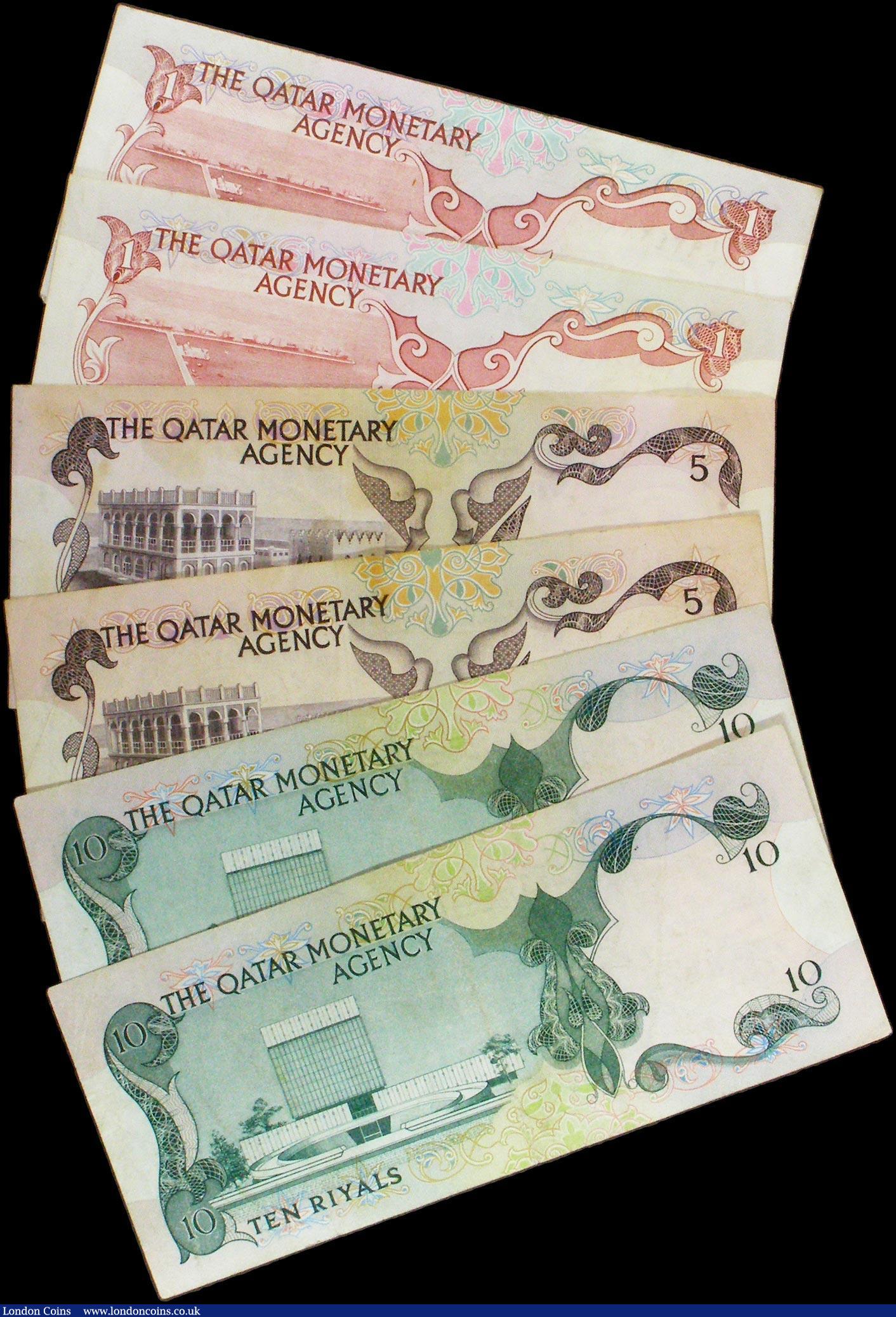 London Coins : A158 : Lot 443 : Qatar Monetary Agency (6) first series 10 Riyals (2) issued 1973 Pick3a Fine, 5 Riyals (2) issued 19...