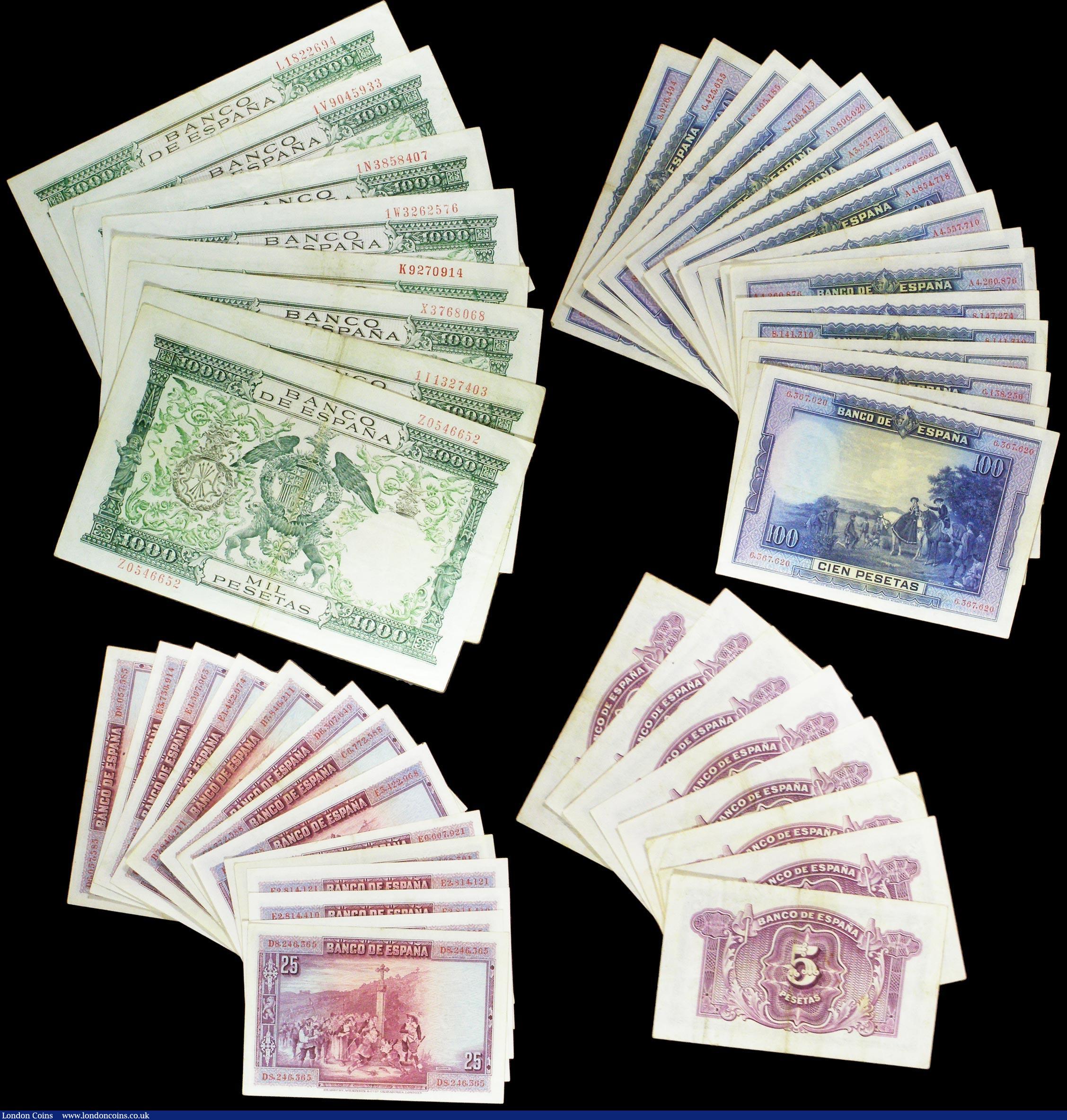 London Coins : A158 : Lot 494 : Spain (48) 1000 Pesetas (8) dated 1957 Pick149a, 100 Pesetas (18) dated 1928 Pick76, 25 Pesetas (14)...
