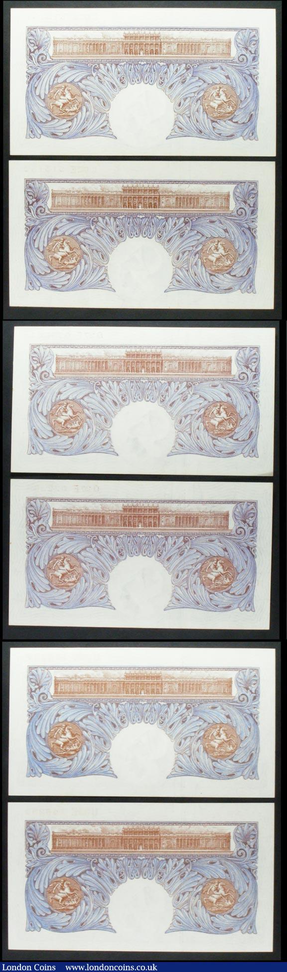 London Coins : A158 : Lot 52 : One Pound Peppiatt (6) B249 blue emergency issue 1940, 3 consecutively numbered pairs, prefixes L02E...