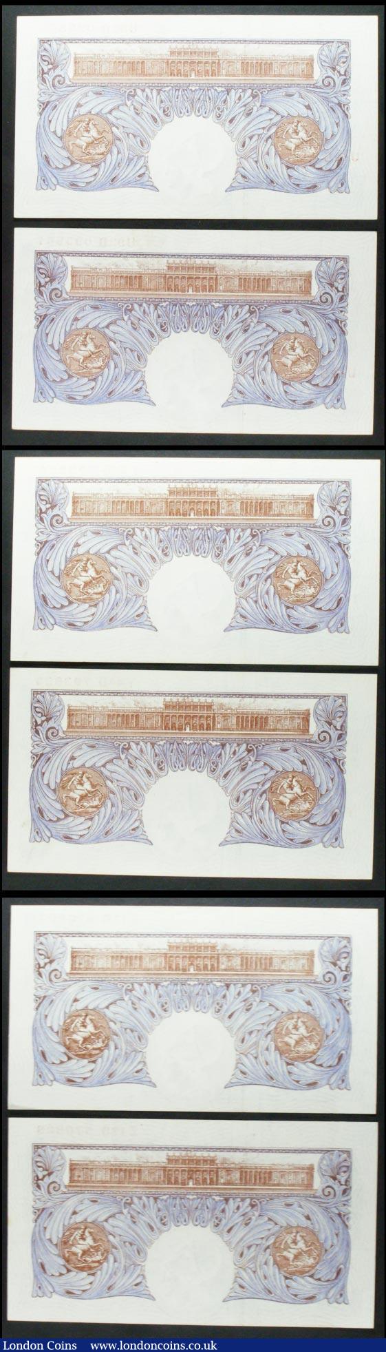 London Coins : A158 : Lot 53 : One Pound Peppiatt (6) B249 blue emergency issue 1940, 3 consecutively numbered pairs, prefixes U92D...