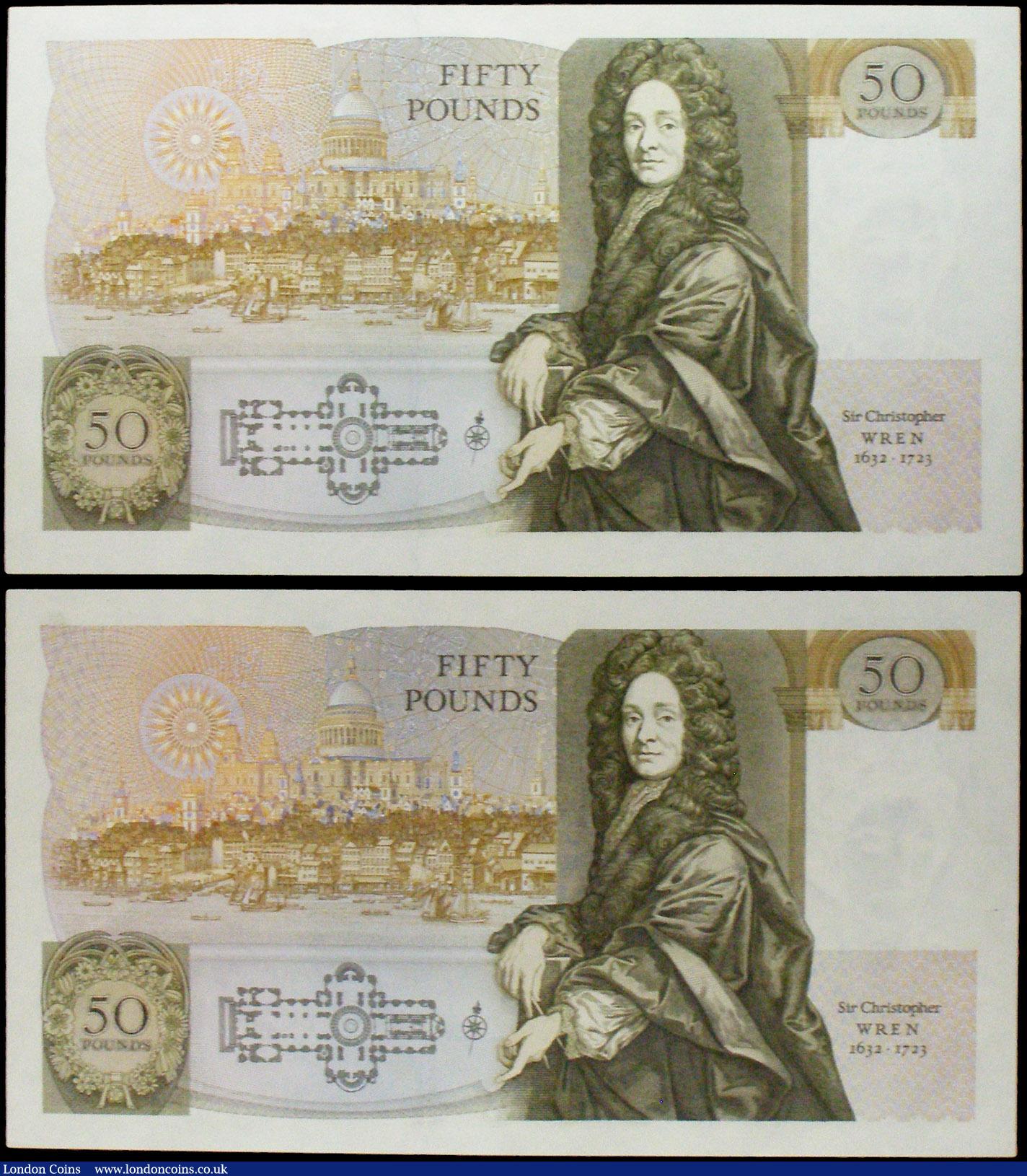London Coins : A158 : Lot 90 : Fifty Pounds Somerset (2) B352 issued 1981, First Run notes A01 089348 about UNC and A01 563660 good...