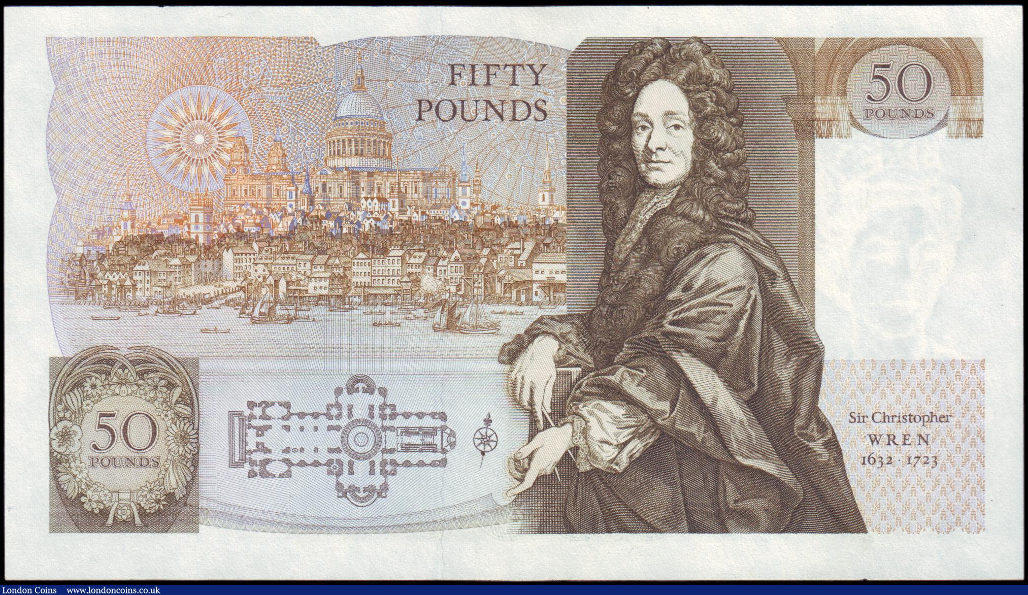 London Coins : A158 : Lot 91 : Fifty pounds Somerset B352 issued 1981 series B42 942208, Christopher Wren on reverse, Pick381a, pre...