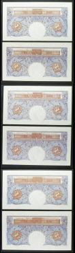 London Coins : A158 : Lot 52 : One Pound Peppiatt (6) B249 blue emergency issue 1940, 3 consecutively numbered pairs, prefixes L02E...