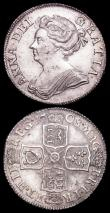 London Coins : A159 : Lot 1029 : Shilling 1708 Plain in angles and below bust Third Bust ESC 1147 GEF and lustrous, Crown 1819 LIX Q ...
