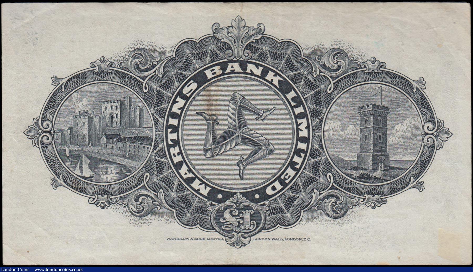London Coins : A159 : Lot 1750 : Isle of Man Martins Bank Limited 1 Pound dated 1st February 1957, last date of issue, serial No.2229...