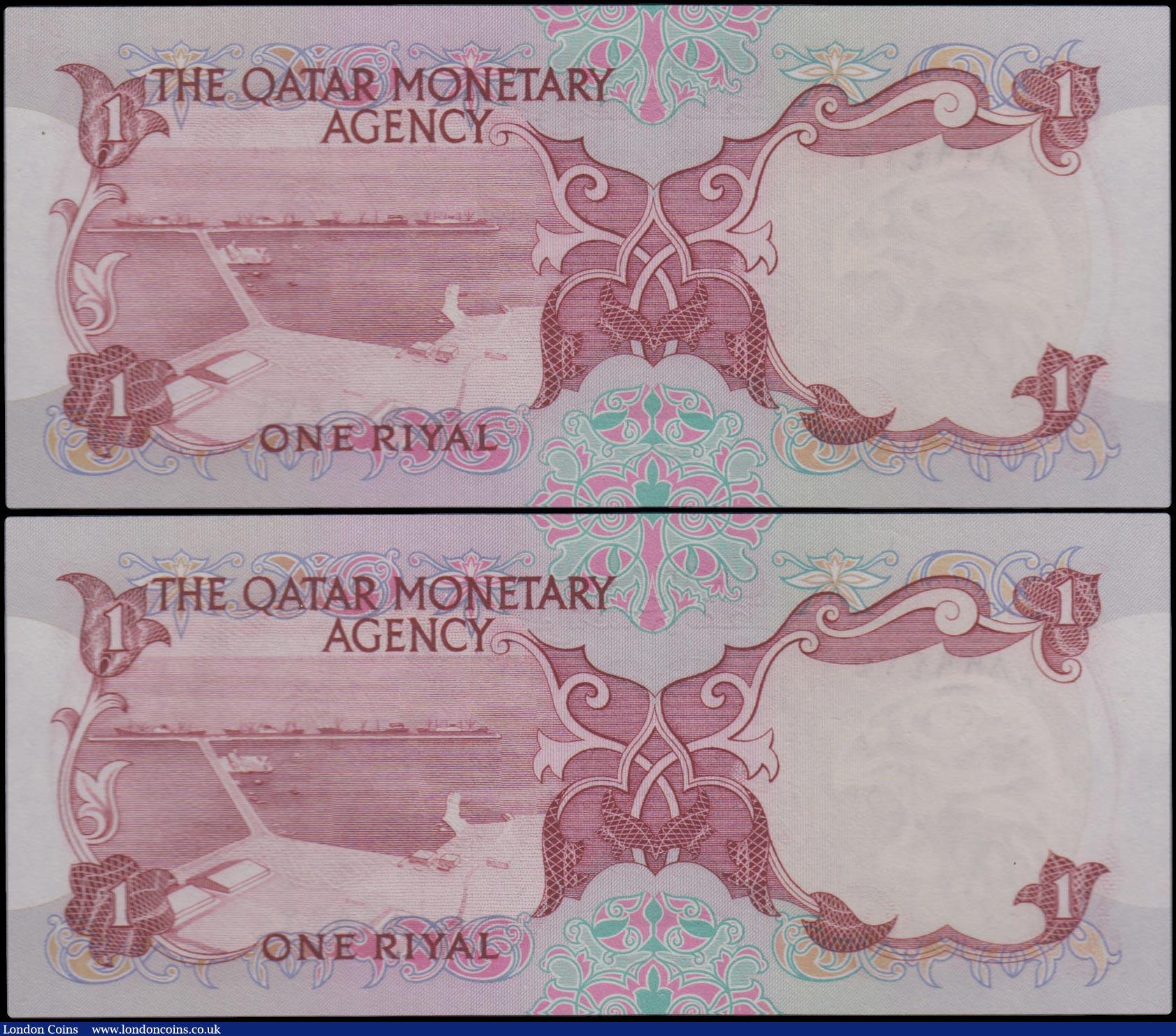 London Coins : A159 : Lot 1837 : Qatar Monetary Agency 1 Riyal (2) first issue 1973, a pair of consecutively numbered notes series A/...