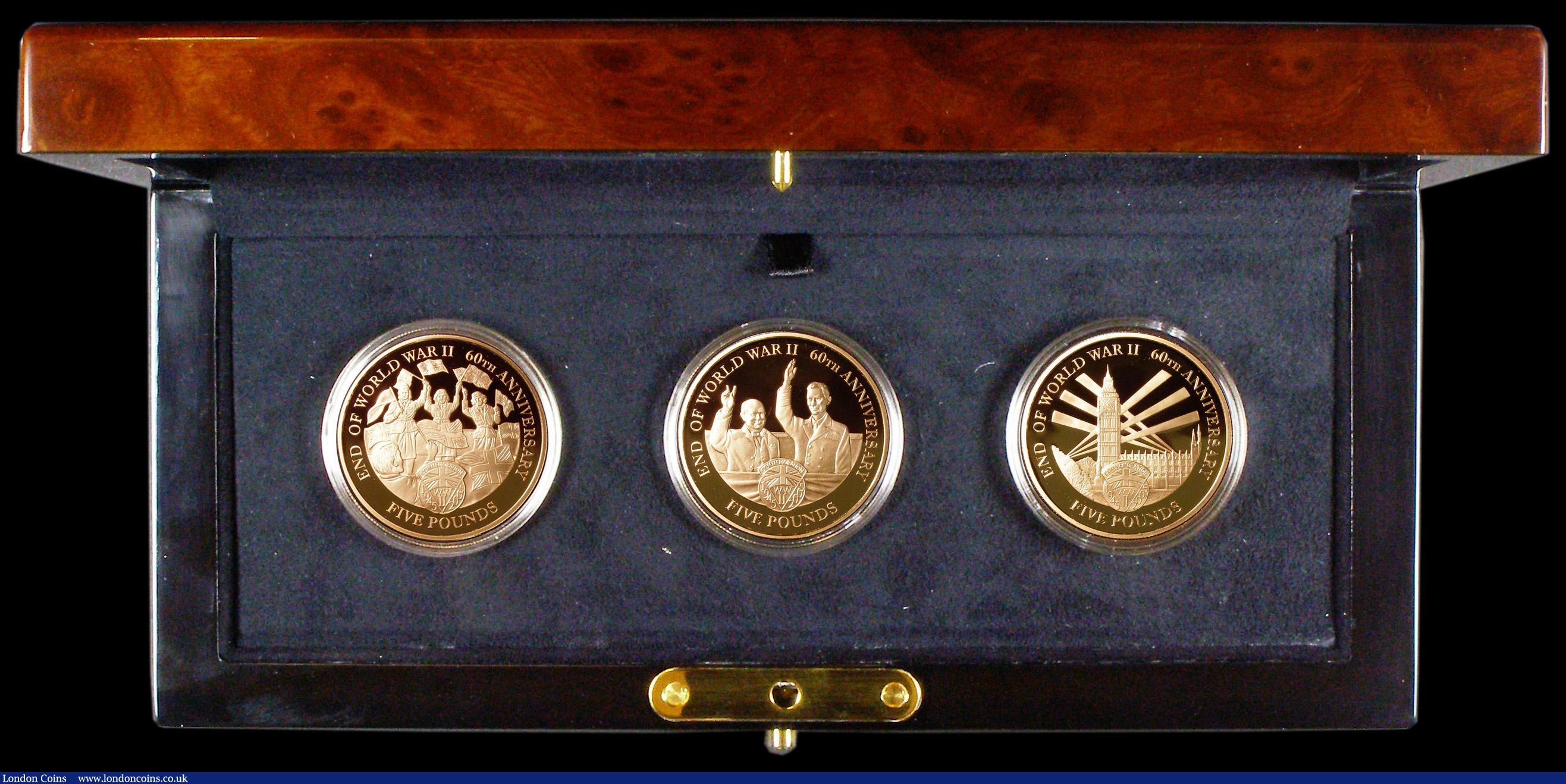 London Coins : A159 : Lot 252 : Channel Islands '60th Anniversary of the End of World War II' 2005 Five Pound Crowns a 3-c...