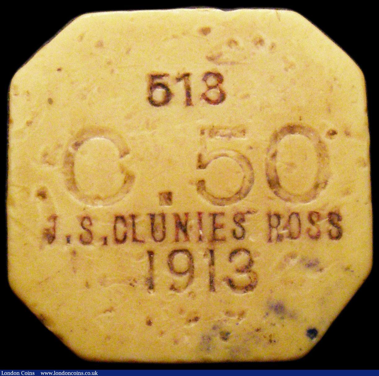 London Coins : A159 : Lot 3267 : Keeling Cocos Islands 50 Cents 1913 KM#Tn4 Fine, Rare