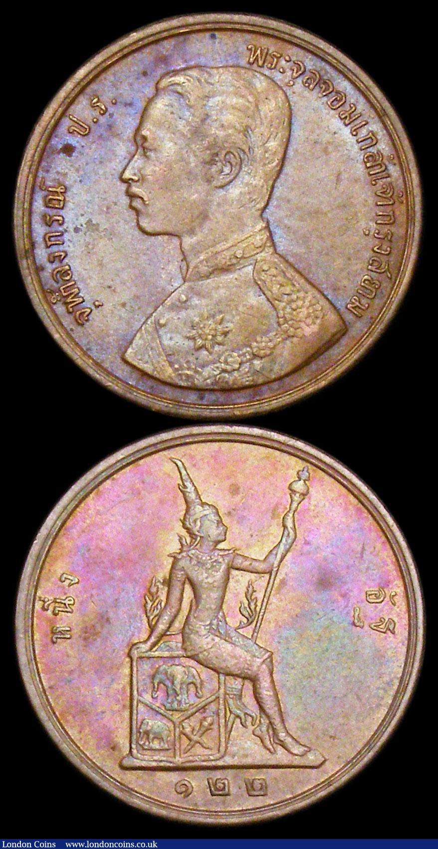 London Coins : A159 : Lot 3478 : Thailand 1 Att (2) RS109 Y#22 EF once cleaned, now retoned, RS122 Y#22 EF and nicely toned 