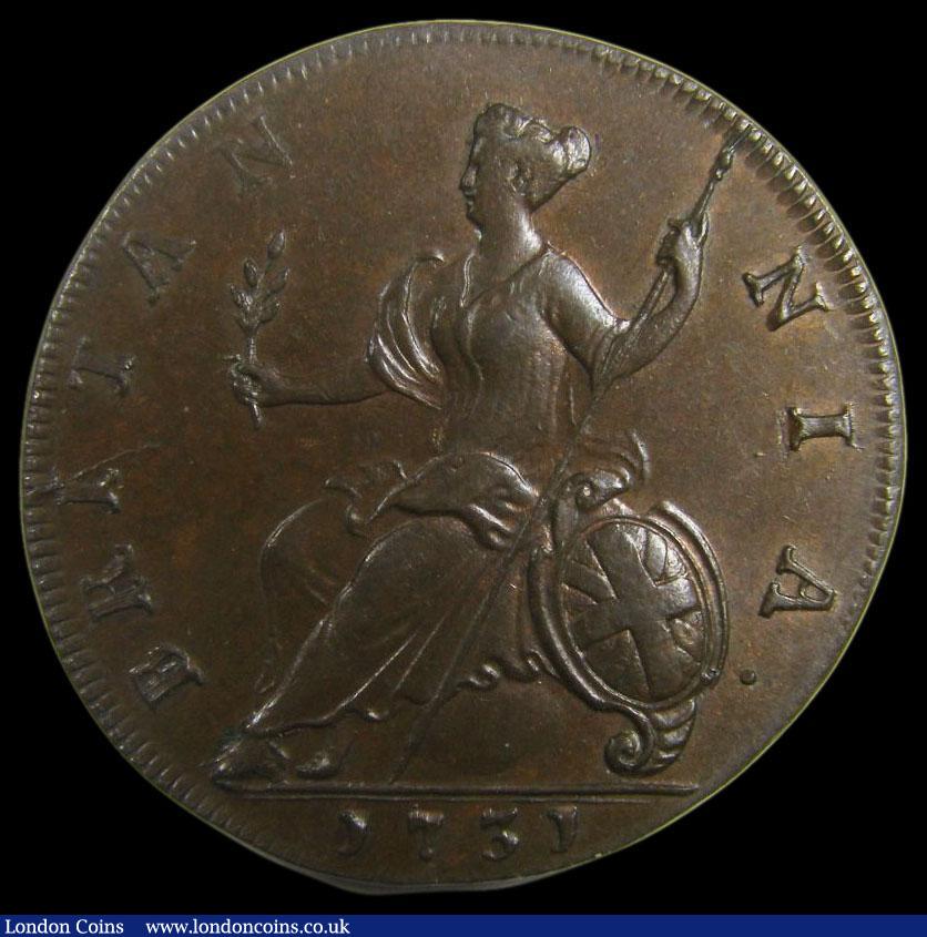 London Coins : A159 : Lot 875 : Halfpenny 1731 Peck 840 Toned UNC, slabbed and graded LCGS 80, the finest known of just 3 examples t...