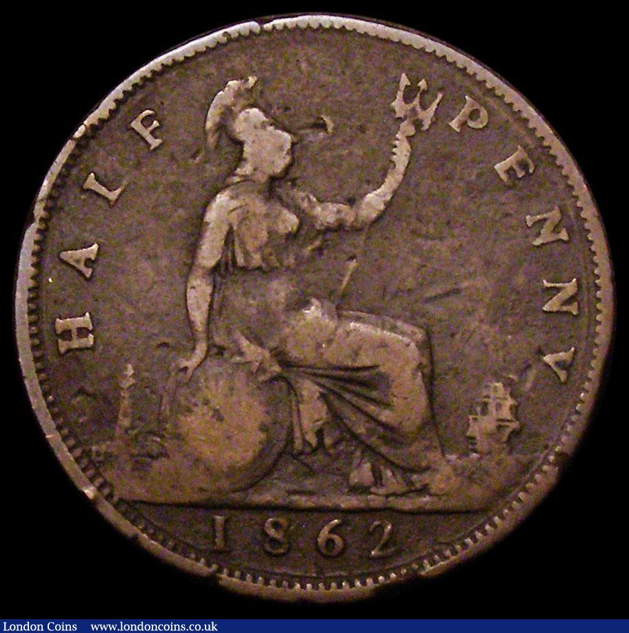 London Coins : A159 : Lot 888 : Halfpenny 1862 Die Letter C Freeman 288A dies 7+F VG , very rare and seldom offered, we note there w...