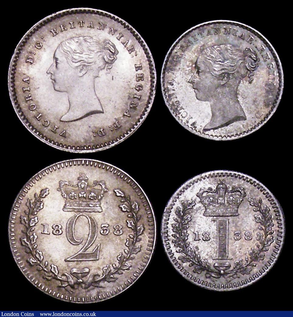 London Coins : A159 : Lot 901 : Maundy Set 1838 ESC 2445 UNC or near so and attractively toned, the Twopence with very light cabinet...