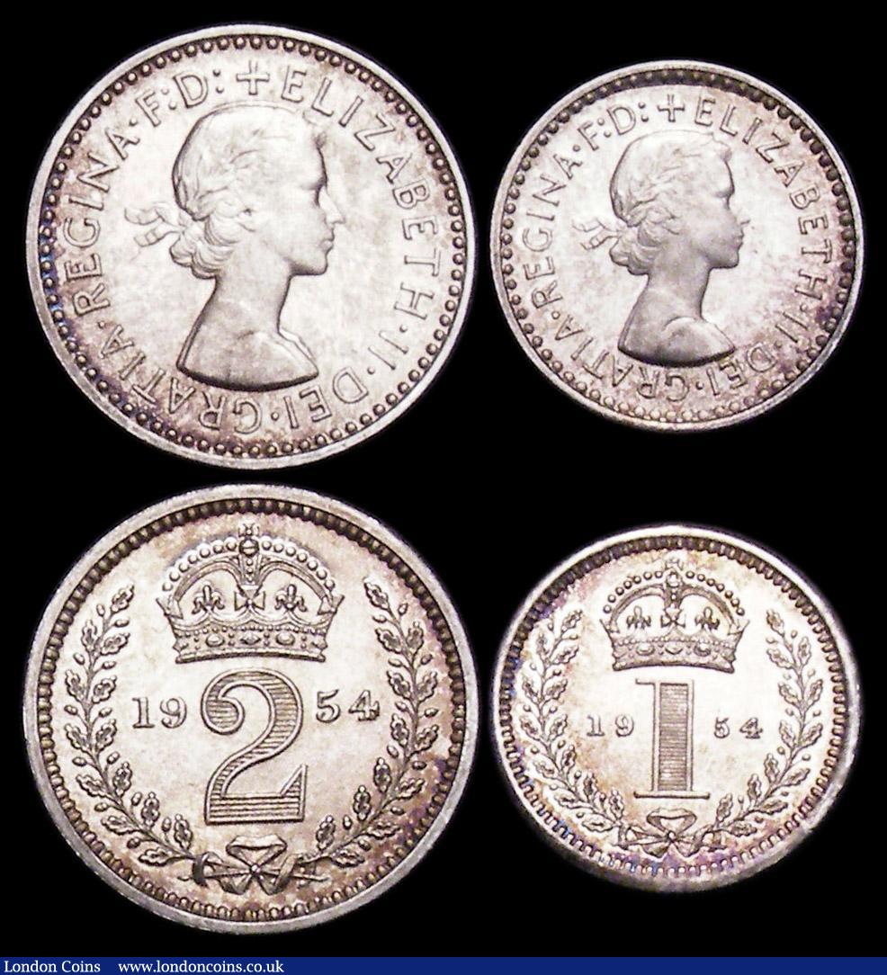 London Coins : A159 : Lot 924 : Maundy Set 1954 ESC 2571 A/UNC to UNC and lustrous, the Fourpence with a small tone spot on the rim