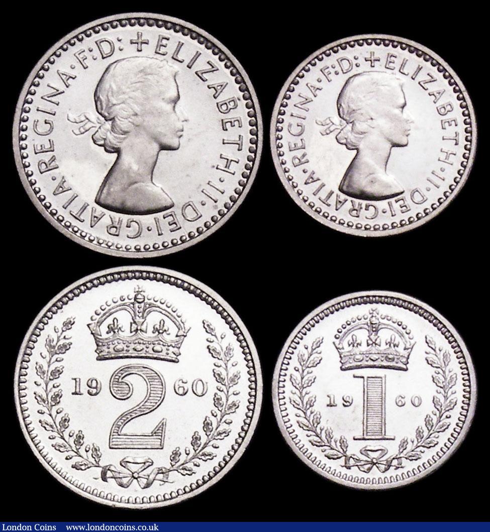 London Coins : A159 : Lot 929 : Maundy Set 1960 ESC 2577 UNC and lustrous, the Threepence with some very small tone spots, the Penny...