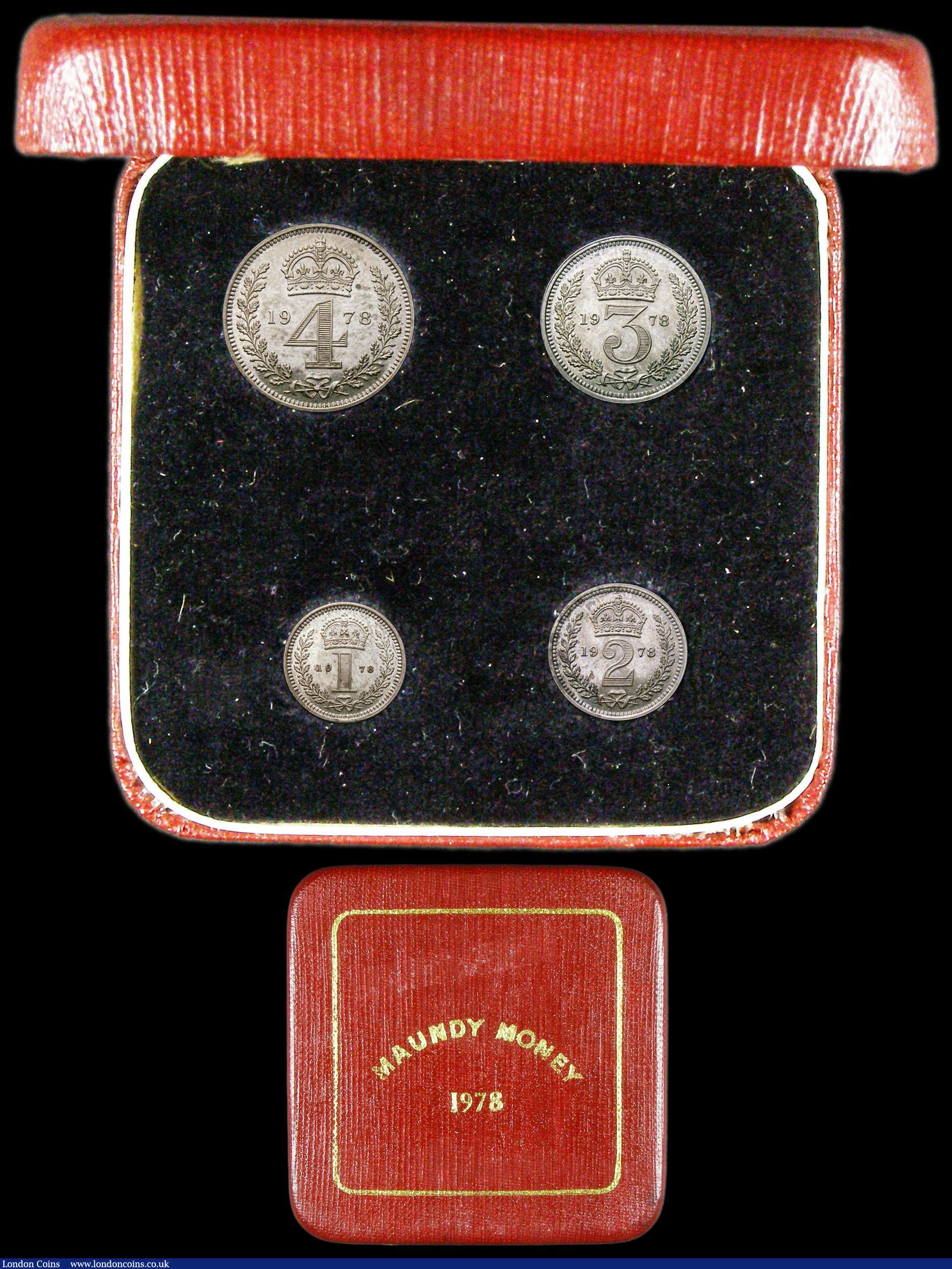 London Coins : A159 : Lot 950 : Maundy Set 1978 ESC 2595 UNC with some toning, the Twopence with a slightly uneven tone, in a dated ...