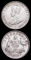 London Coins : A159 : Lot 2992 : Australia Threepences  (2) 1911 KM#24 EF with some small toning spots on the obverse, 1923 KM#24 EF ...