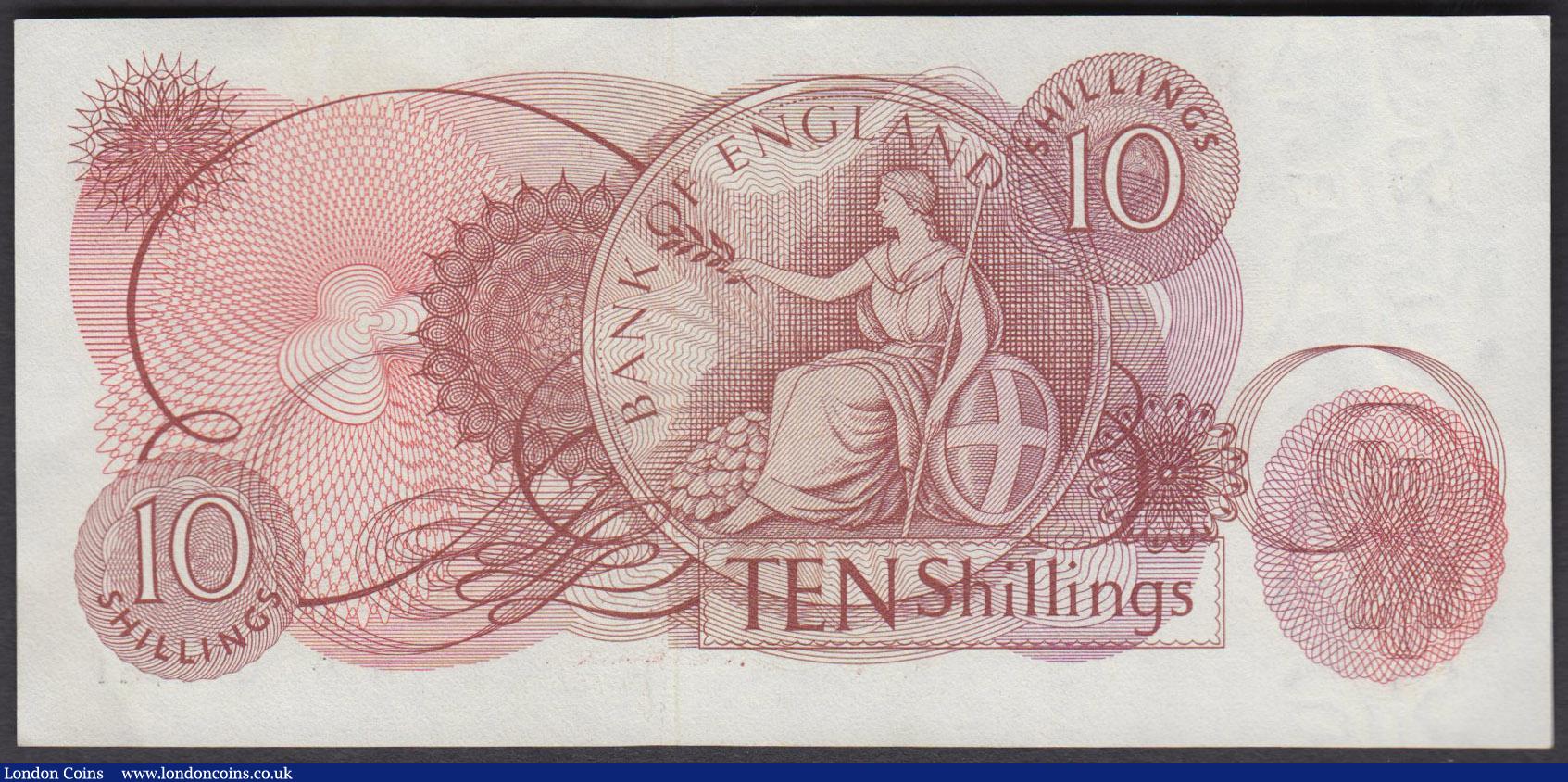 London Coins : A160 : Lot 102 : Ten Shillings Hollom B296, scarce first run Replacement note series M19 078661, (Pick373b), about Un...
