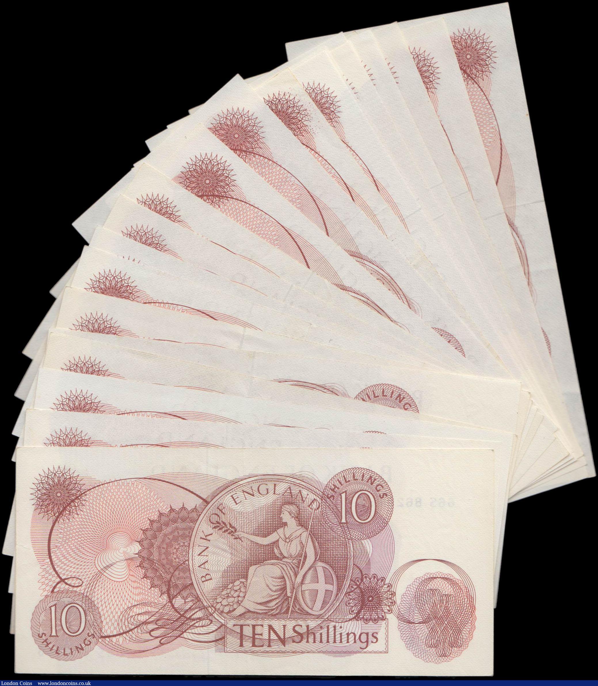 London Coins : A160 : Lot 105 : Ten Shillings Fforde B309 & B310 (25), issued 1967, some consecutively numbered runs seen, (Pick...