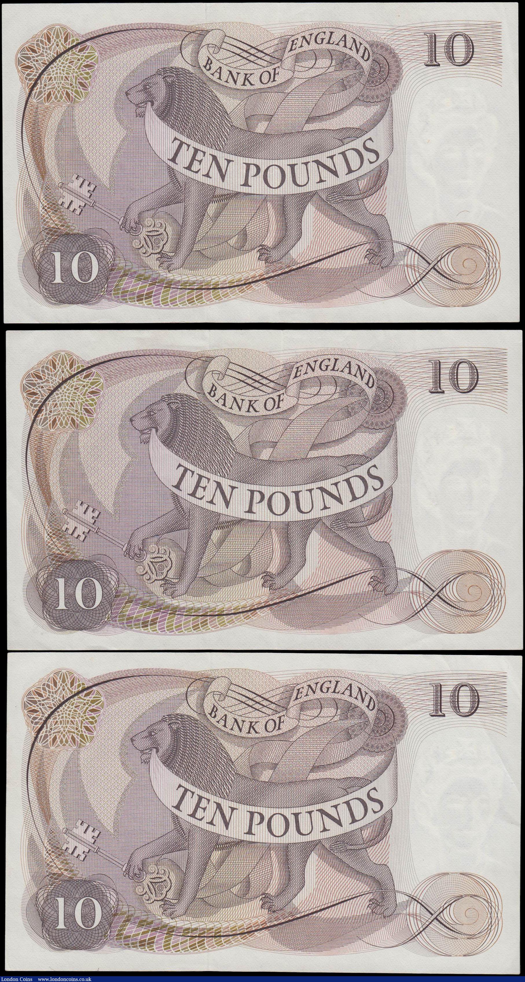 London Coins : A160 : Lot 107 : Ten Pounds Fforde B316 (3) issued 1967, a consecutively numbered pair series A76 089727 & A76 08...