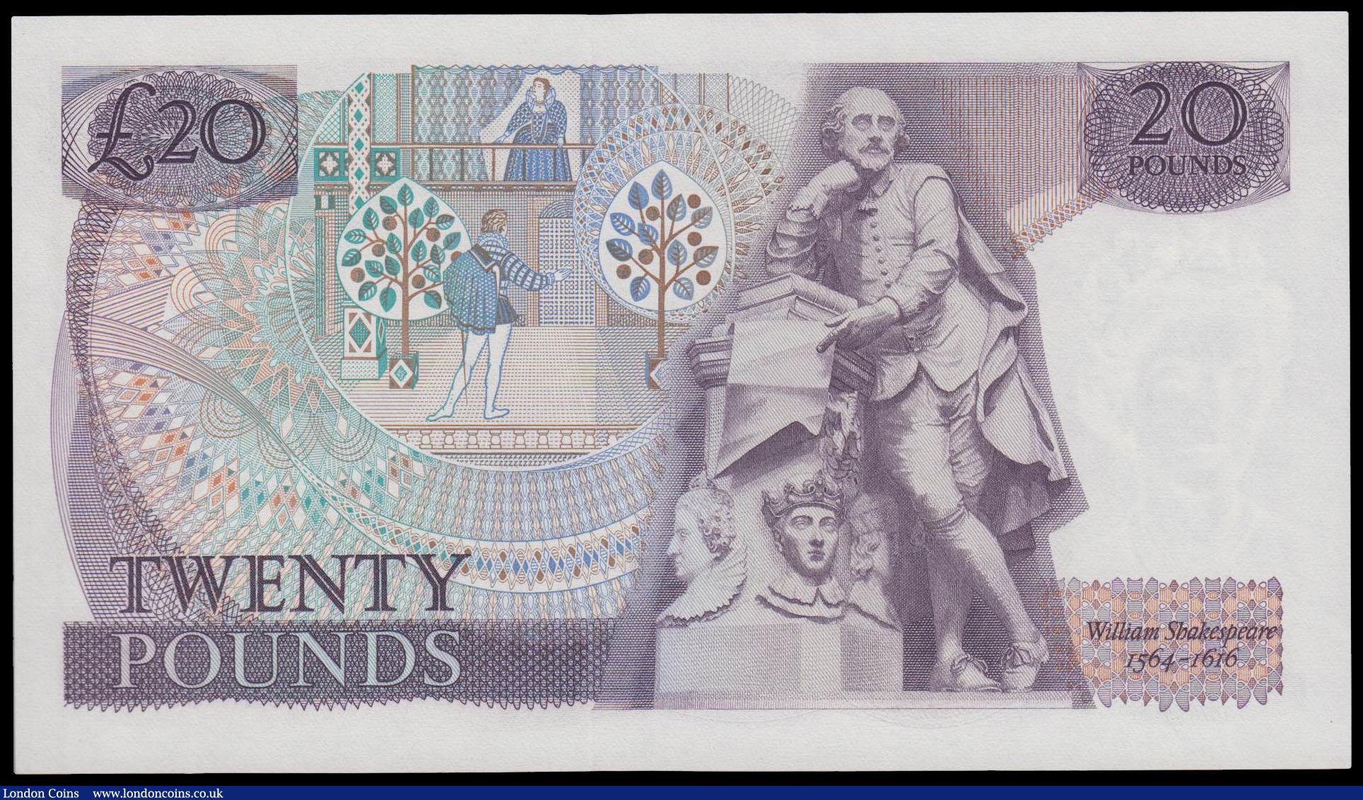 London Coins : A160 : Lot 114 : Twenty pounds Page B329 issued 1970, a scarce replacement note series M02 590781, (Pick380b), a scar...