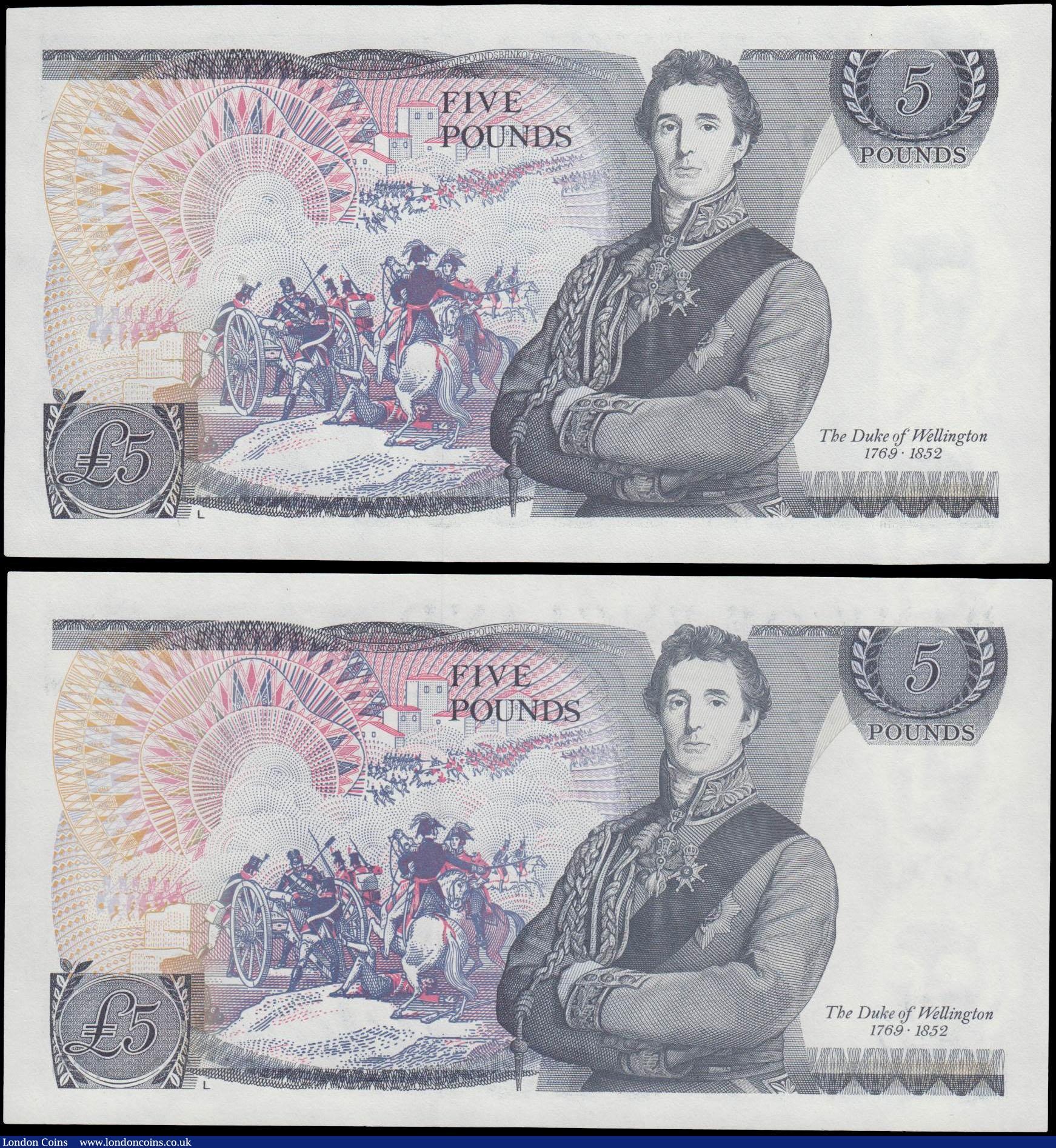 London Coins : A160 : Lot 117 : 5 Pounds (2) Somerset B345 issued 1987, First Run notes series RA01 010485 & RA01 483547, (Pick3...