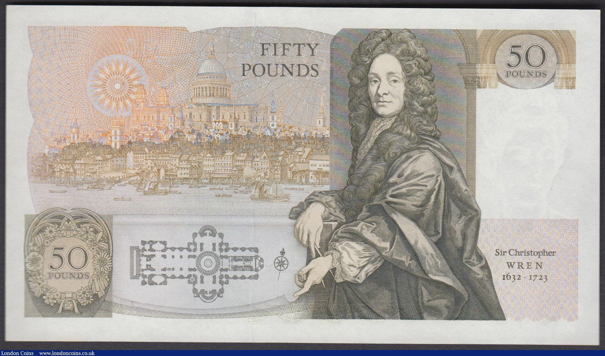 London Coins : A160 : Lot 120 : Fifty Pounds Somerset B352 issued 1981 first run series A01 715906, Sir Christopher Wren on reverse,...
